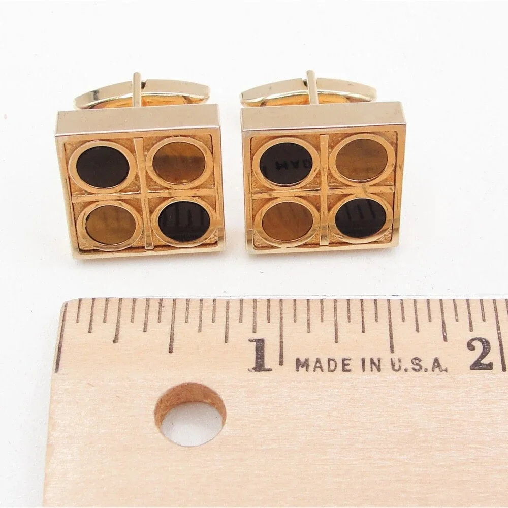Vintage Swank Tiger Eye Black Onyx Cufflinks Square Checkerboard Geometric MCM